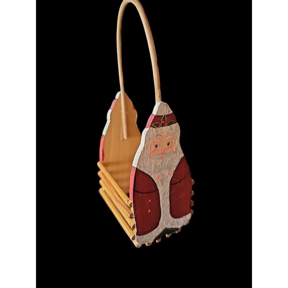 Vintage Santa Basket Wood handmade.